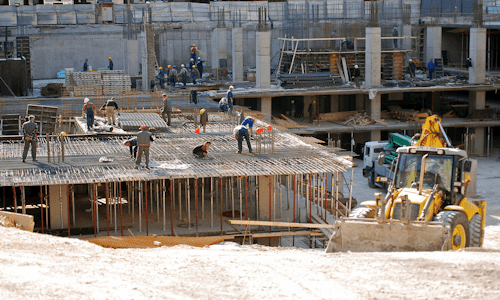 General Contractor construction site with Subcontractors working